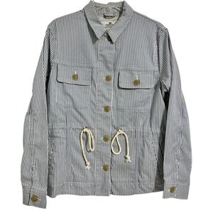 Vineyard Vines Railroad Stripe Utility Jacket Women's M Blue White Button Front
